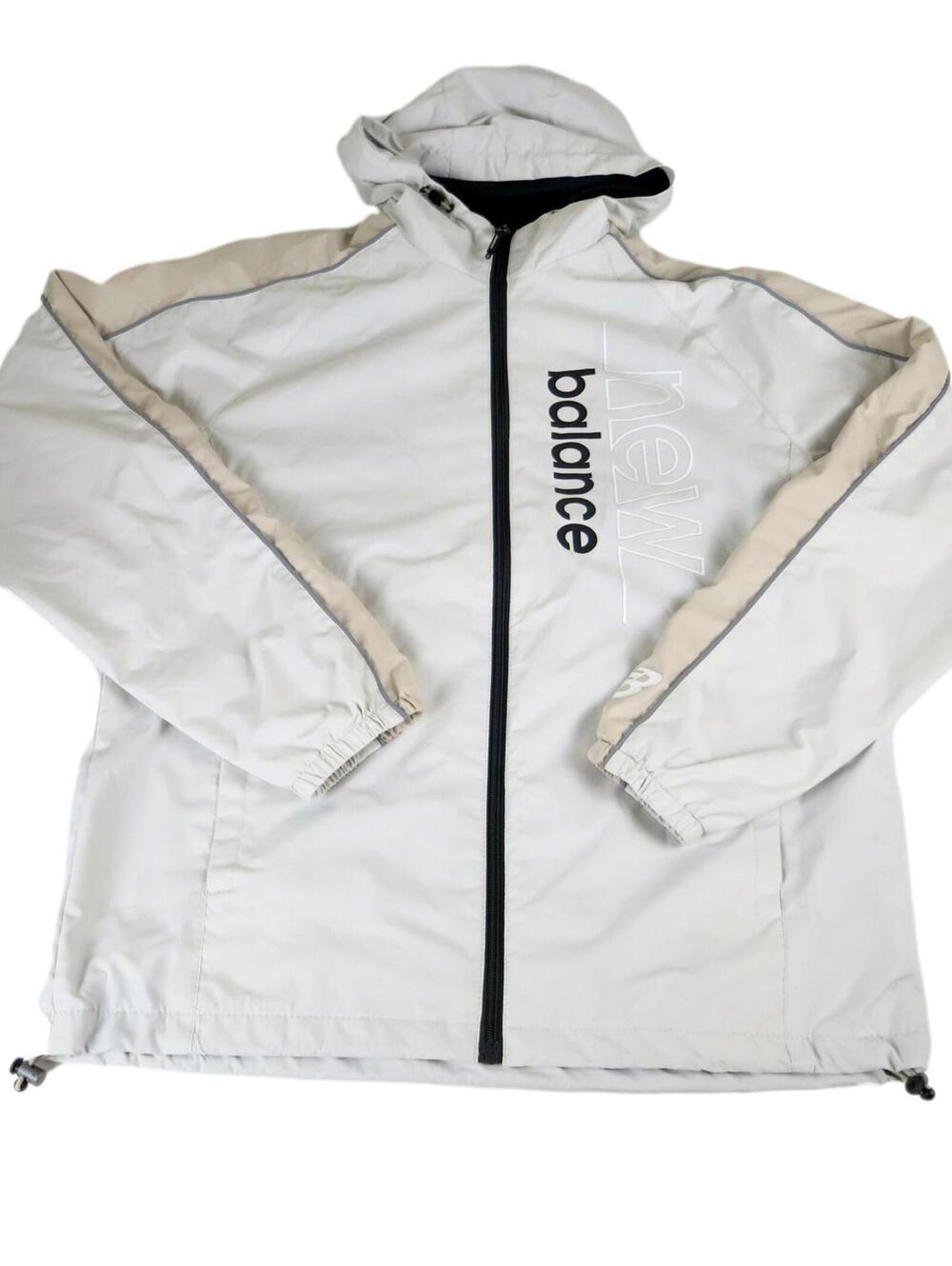 Mens Medium New Balance White Hooded Windbreaker Jacket